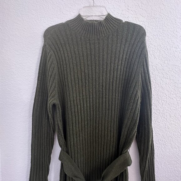Loft Maxi Bodycon Rib Knit Sweater Dress Size XL Green L/S Mock Neck Office Work - Picture 3 of 12